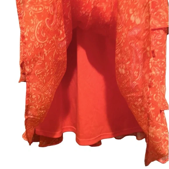 Pretty 1. State Asymmetrical Tiered Ruffle Mini Dress Orange and Pink Floral XL - Picture 4 of 11